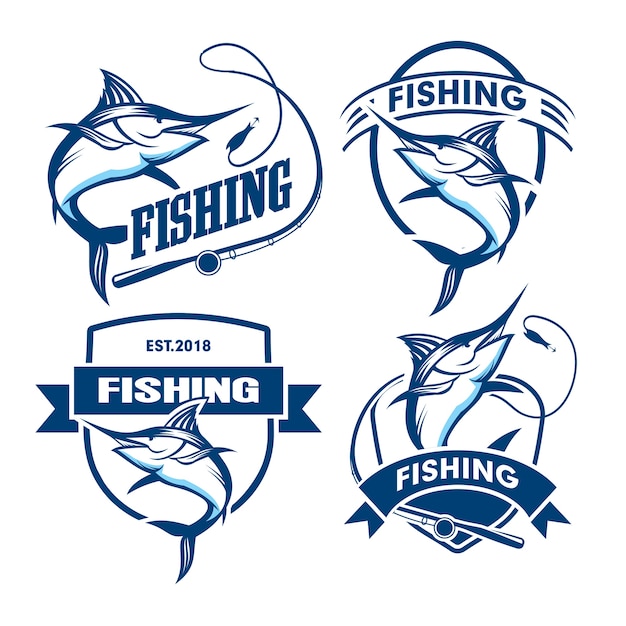 Download Set of fishing emblem logo template | Premium Vector