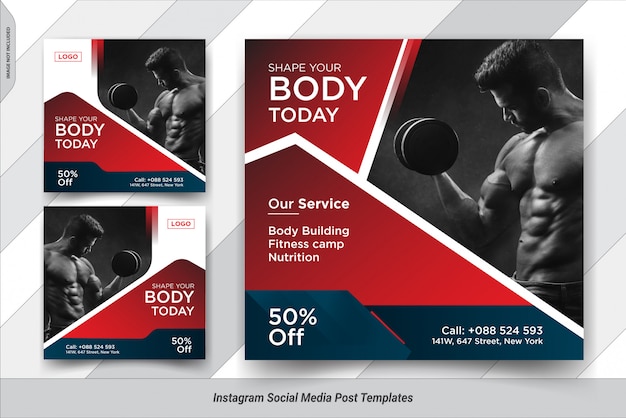 Premium Vector | Set of fitness insta post social media post template ...