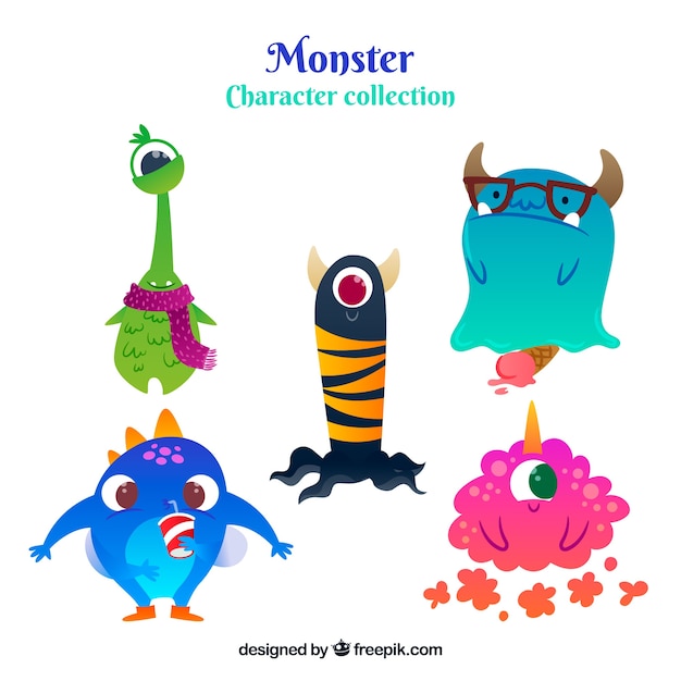 Set of five different monsters | Free Vector