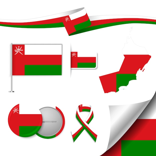 Set of flag elements with oman Premium Vector