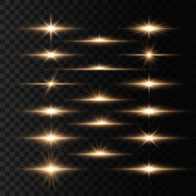 Set of flashes, lights and sparkles on a transparent Premium Vector