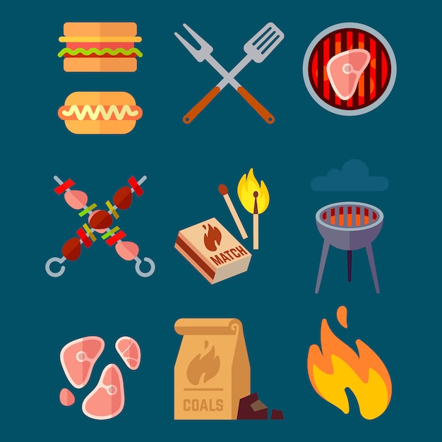 Premium Vector | Set of flat barbecue elements. camping vector ...