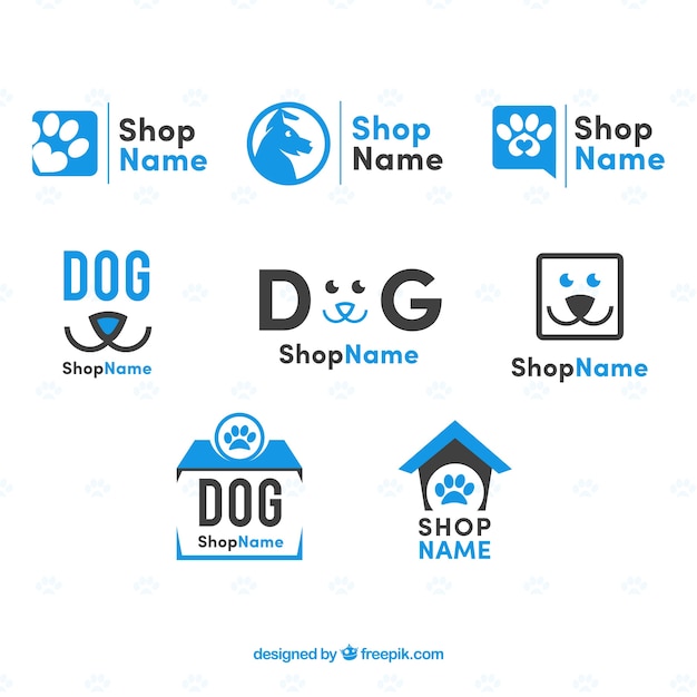 Download Free Download This Free Vector Set Of Flat Dog Logos In Blue Tones Use our free logo maker to create a logo and build your brand. Put your logo on business cards, promotional products, or your website for brand visibility.