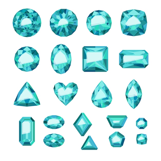 Premium Vector | Set of flat style green jewels. colorful gemstones ...