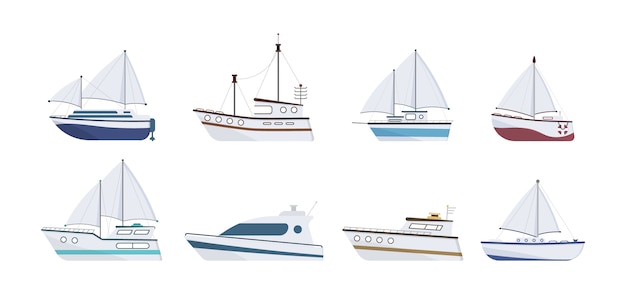 Download Premium Vector | Set of flat yacht, boat, steamboat, ferry ...