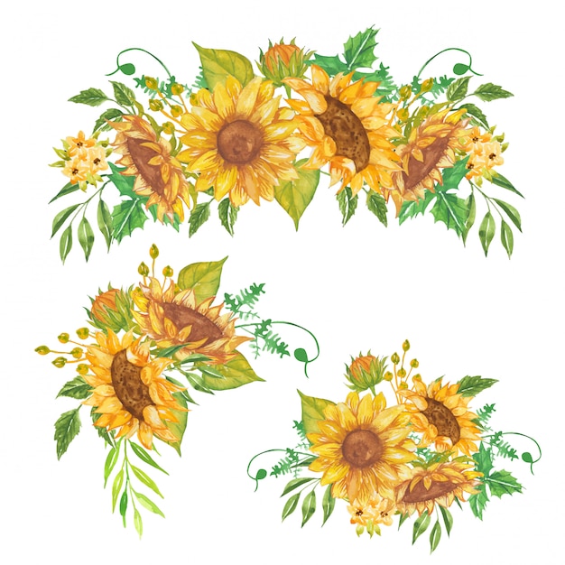 Download Set of floral arrangement watercolor sunflower yellow ...