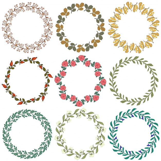 Set of floral decorative wreaths | Free Vector