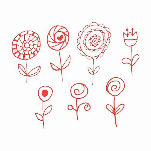 Set of flower doodle sketch Vector | Free Download