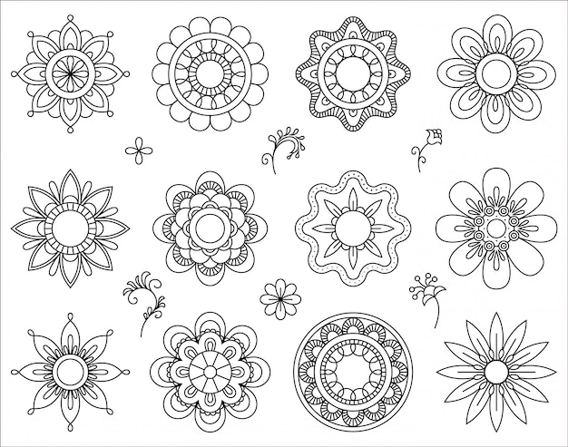 Premium Vector | Set of flower mono line icons.