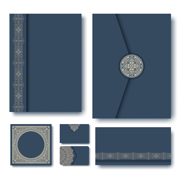Set of folders with vintage geometric frames Free Vector