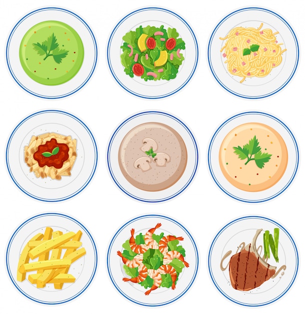 Premium Vector | Set of food on dished