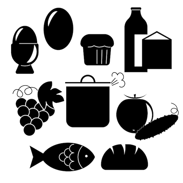 Premium Vector | Set of food icons black and white images