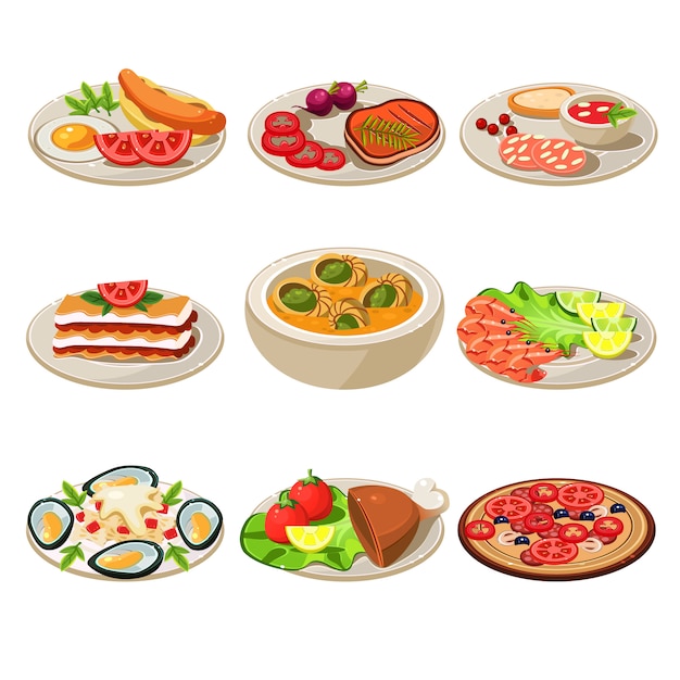 Premium Vector | Set of food icons european lunch