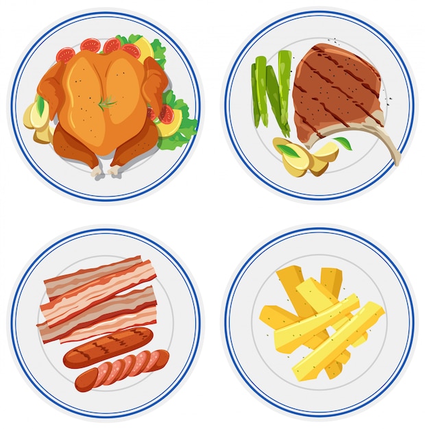 Download Set of food on plate Vector | Free Download