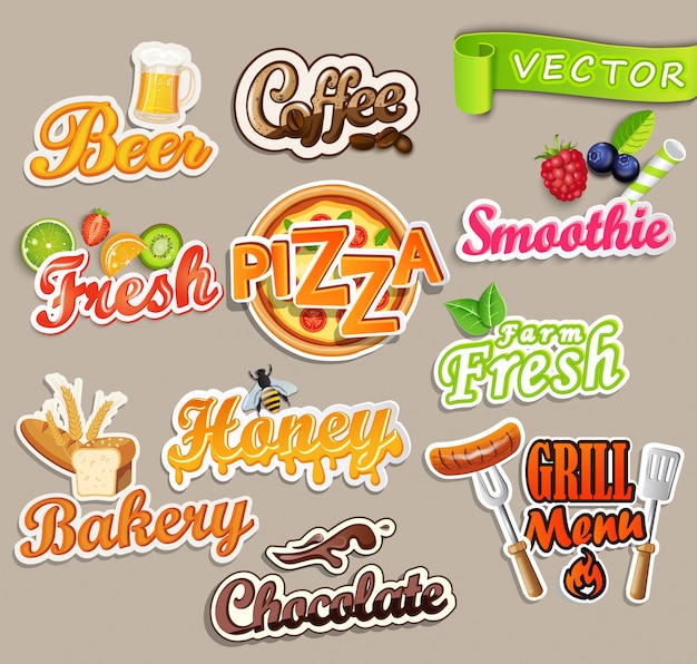 Set of food stickers. Vector | Premium Download