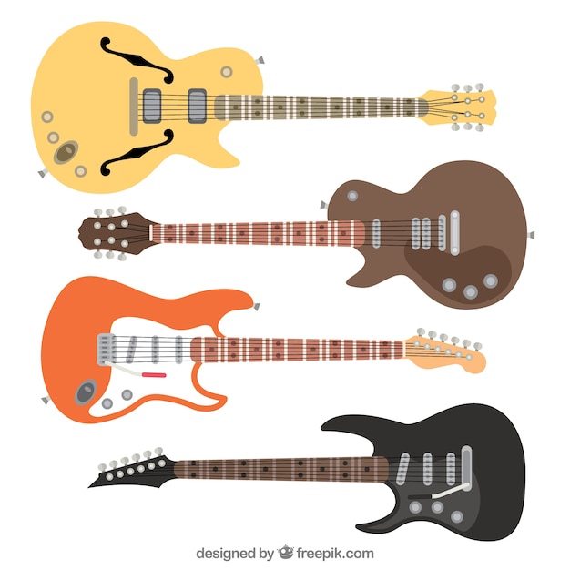 Download Free Vector | Set of four electric guitars in flat design