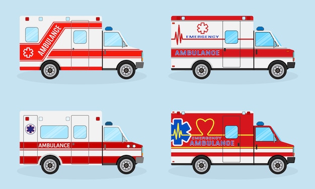 Premium Vector | Set of four emergency ambulance cars with red colors ...