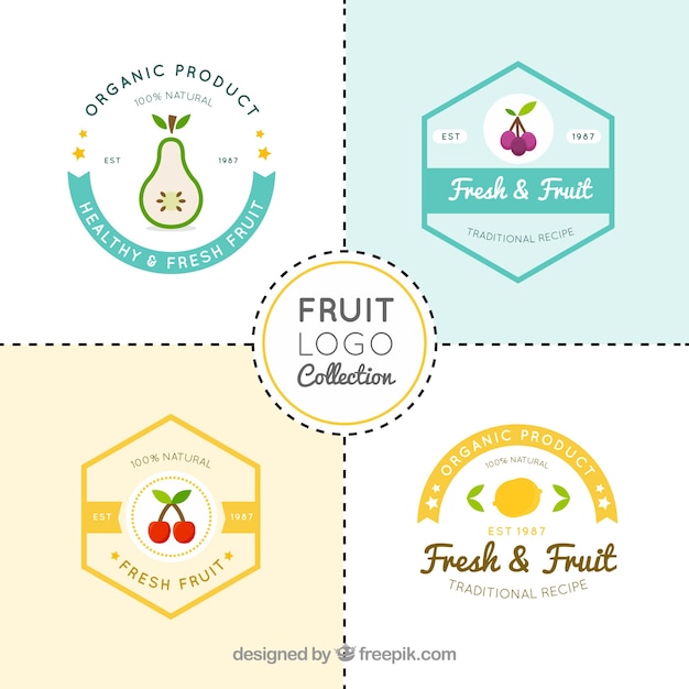 Download Free Set Of Four Fruit Logos In Flat Design Free Vector Use our free logo maker to create a logo and build your brand. Put your logo on business cards, promotional products, or your website for brand visibility.