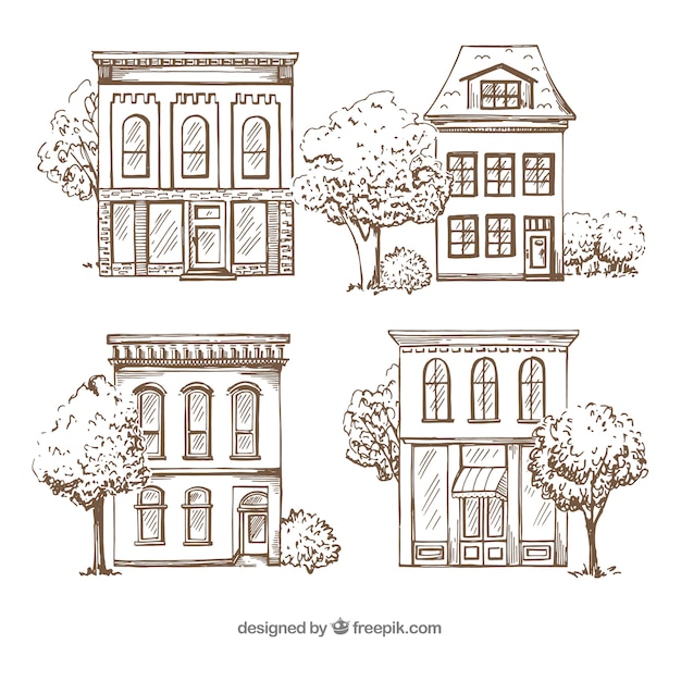 Free Vector | Set of four hand drawn houses