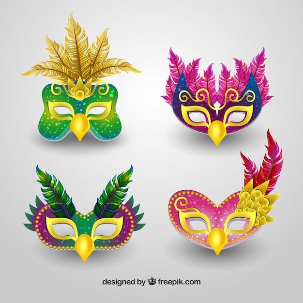 Free Vector | Set of four realistic brazilian carnival mask