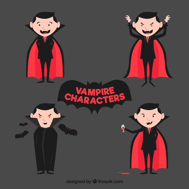 Free Vector | Set of four vampires in flat design