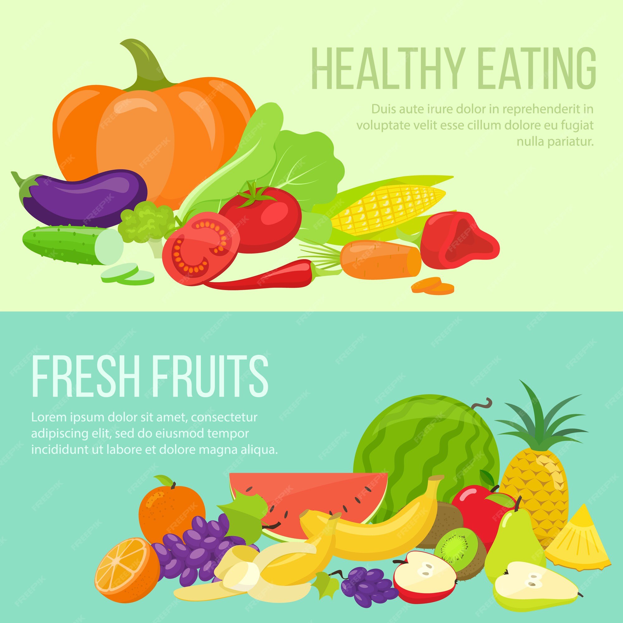 Premium Vector | Set of fresh fruit and vegetable banners