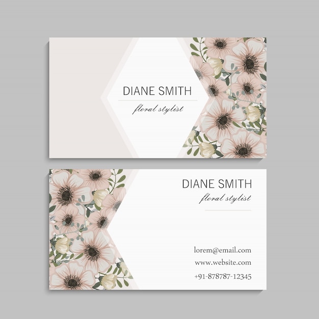 Set of front and back of business card with flowers Free Vector