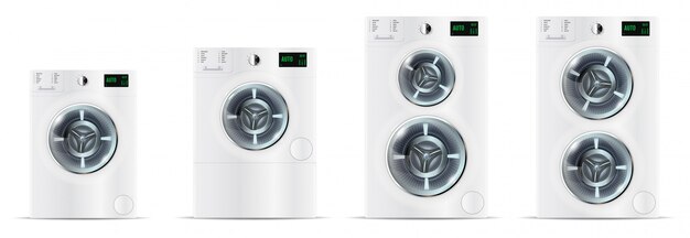 Set of front load white washing machines Premium Vector