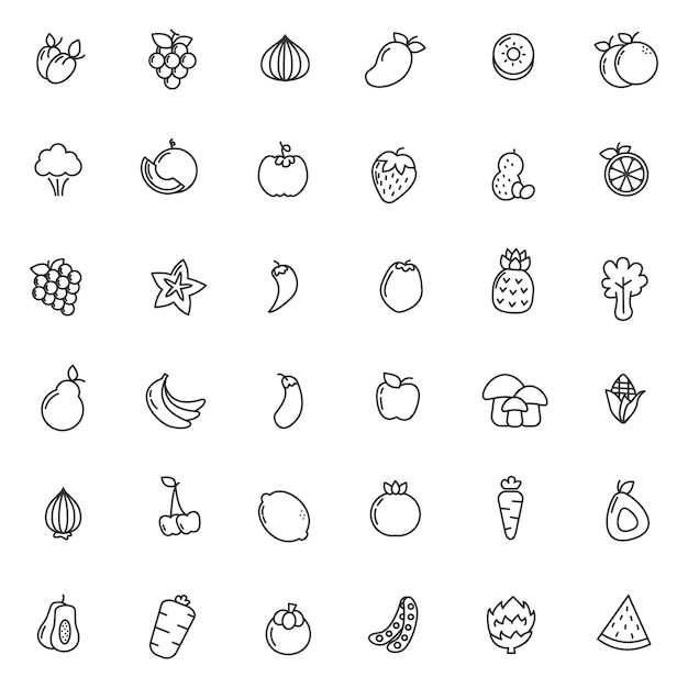 Premium Vector | Set of fruit and vegetable icons