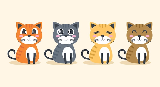 Premium Vector | Set of funny cat character cartoon