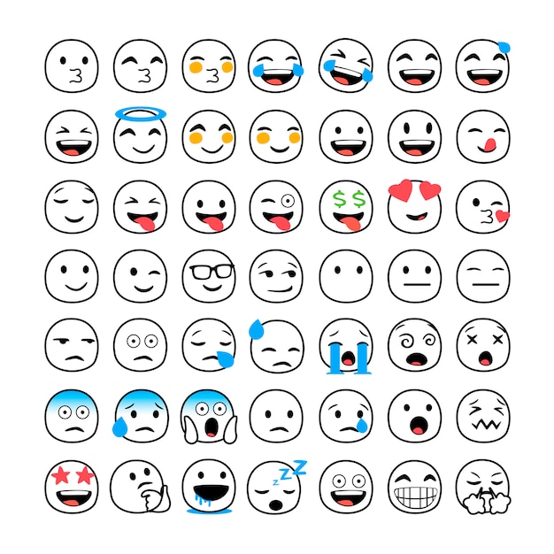 Set of funny classic emojis. Premium Vector