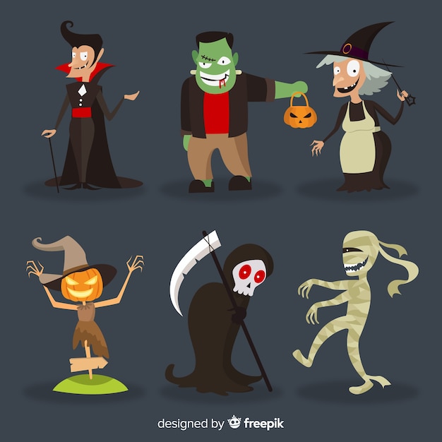 Download Free Vector | Set of funny halloween characters