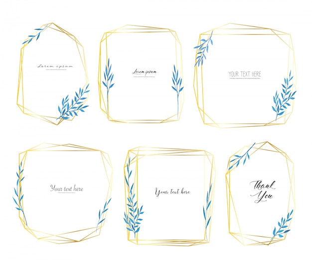 Set of geometric frame with leaves watercolor, botanical composition. Premium Vector