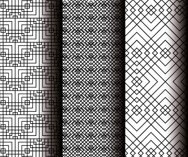 Set geometrics figures in grey seamless patterns Free Vector