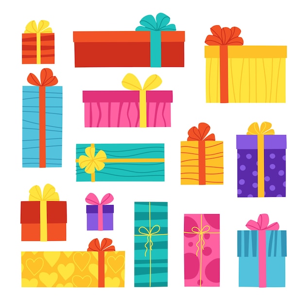 Premium Vector | Set of gift boxes of different colors and sizes