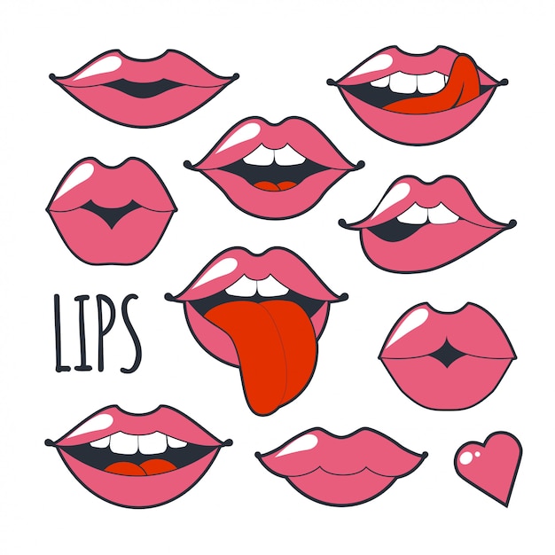 Premium Vector | Set of glamorous lips