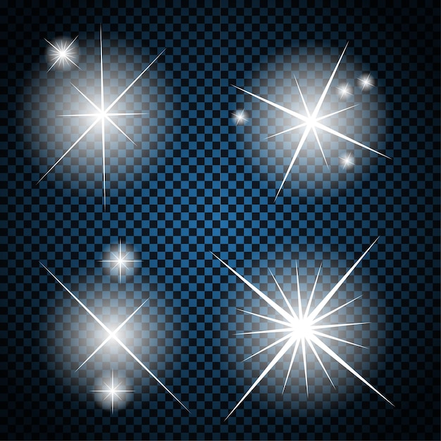 Premium Vector Set Of Glowing Light Stars With Sparkles Vector Illustration