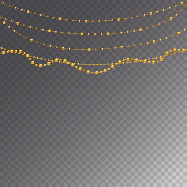 Set of gold beads and gold chains. | Premium Vector