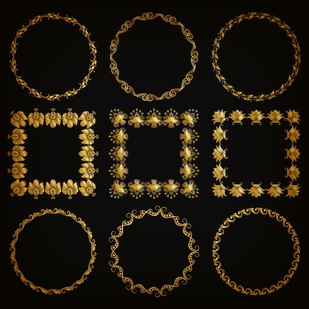 Set of gold decorative borders, frame Premium Vector
