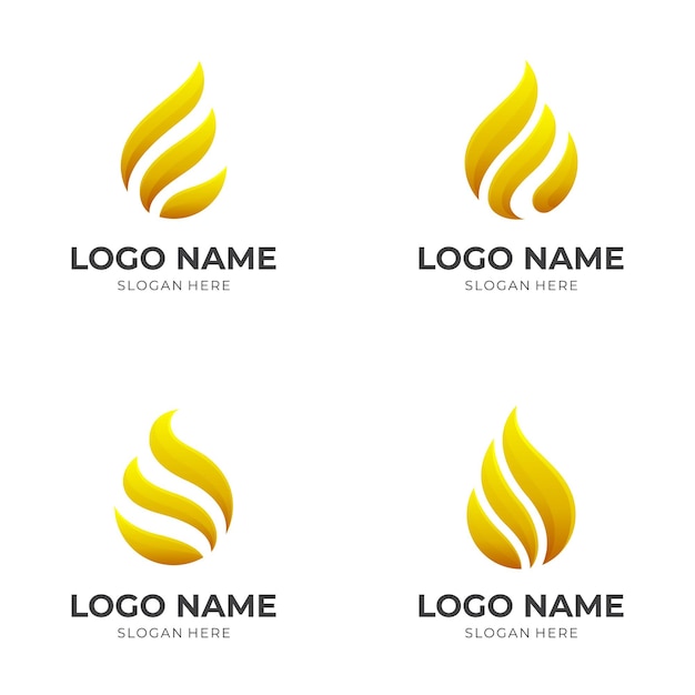 Premium Vector | Set gold fire logo concept with 3d gold color style