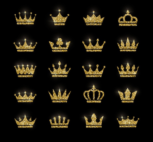Download Set of gold glitter crowns | Premium Vector