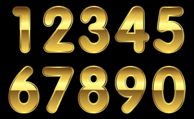 Premium Vector | Set of gold metal numbers