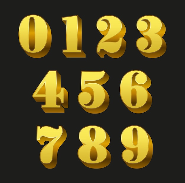 Premium Vector Set Of Gold Metallic Numbers