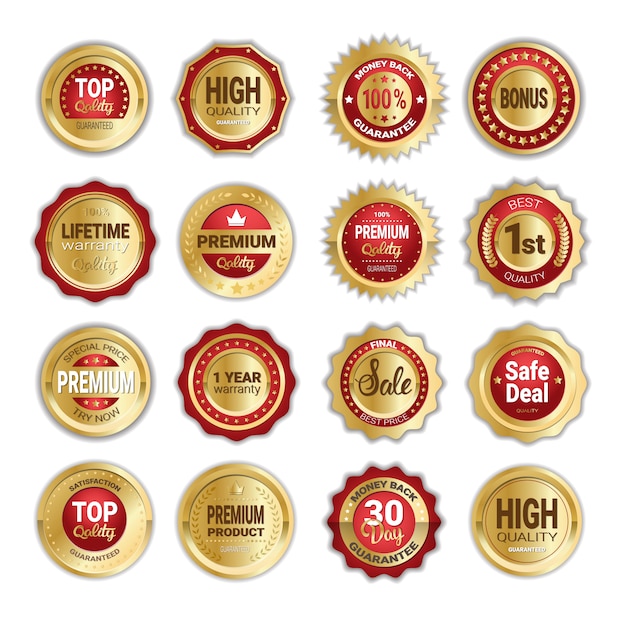 Premium Vector | Set of golden badges sale, product quality and money ...