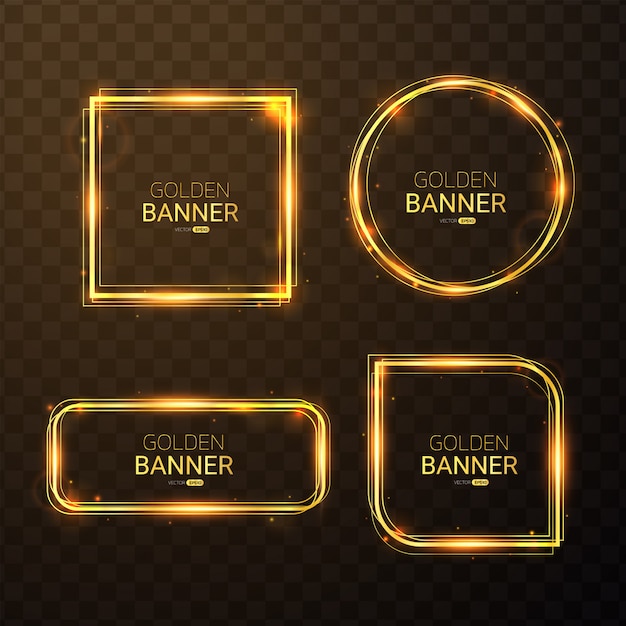 Premium Vector | Set of golden banner with light effect