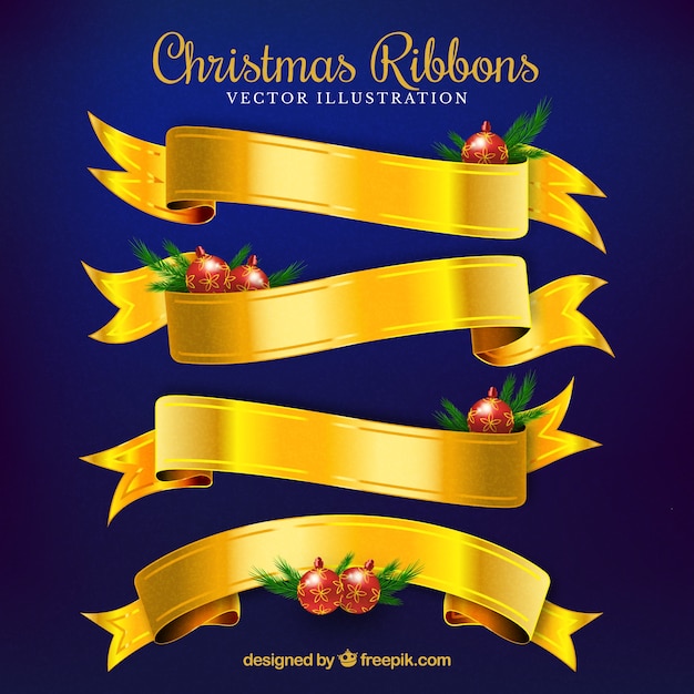 Free Vector | Set of golden christmas ribbons