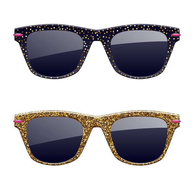 Premium Vector Set Of Golden Glitter Sunglasses Icons Fashion Glasses Accessories