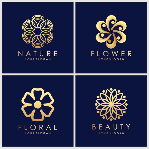 Download Free Set Of Golden Minimalist Elegant Flower Logo Design Cosmetics Use our free logo maker to create a logo and build your brand. Put your logo on business cards, promotional products, or your website for brand visibility.