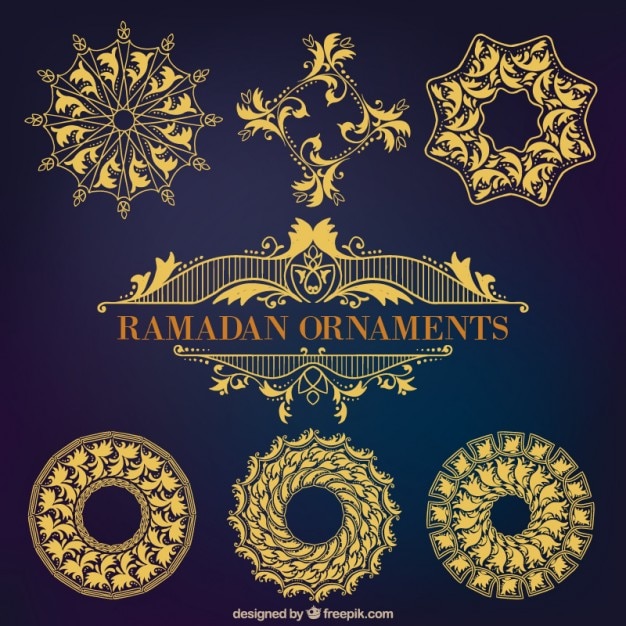 Premium Vector | Set of golden ramadan ornaments