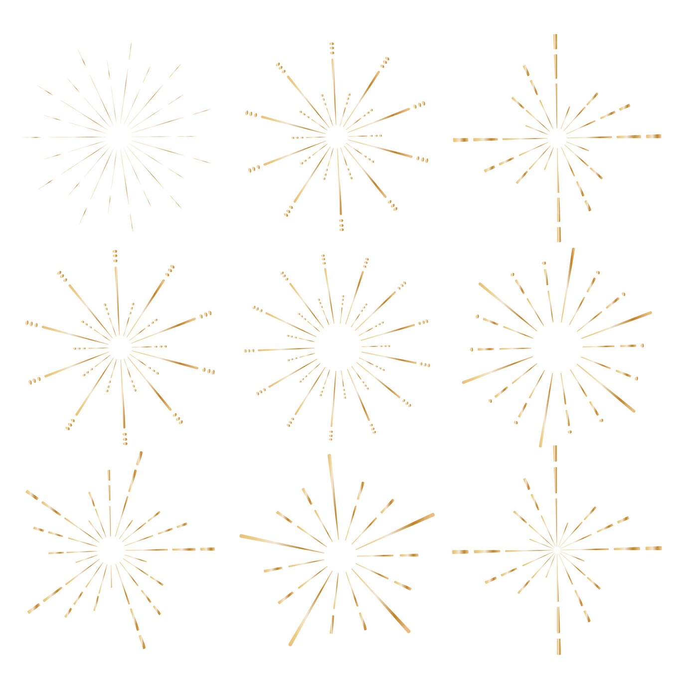 Premium Vector | Set of golden sunburst style isolated on white background.